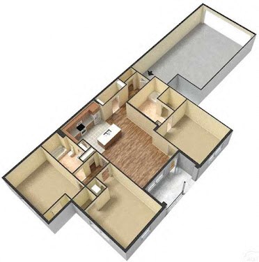 Floor plan for 3 beds, 2 baths, 1447 sqft
